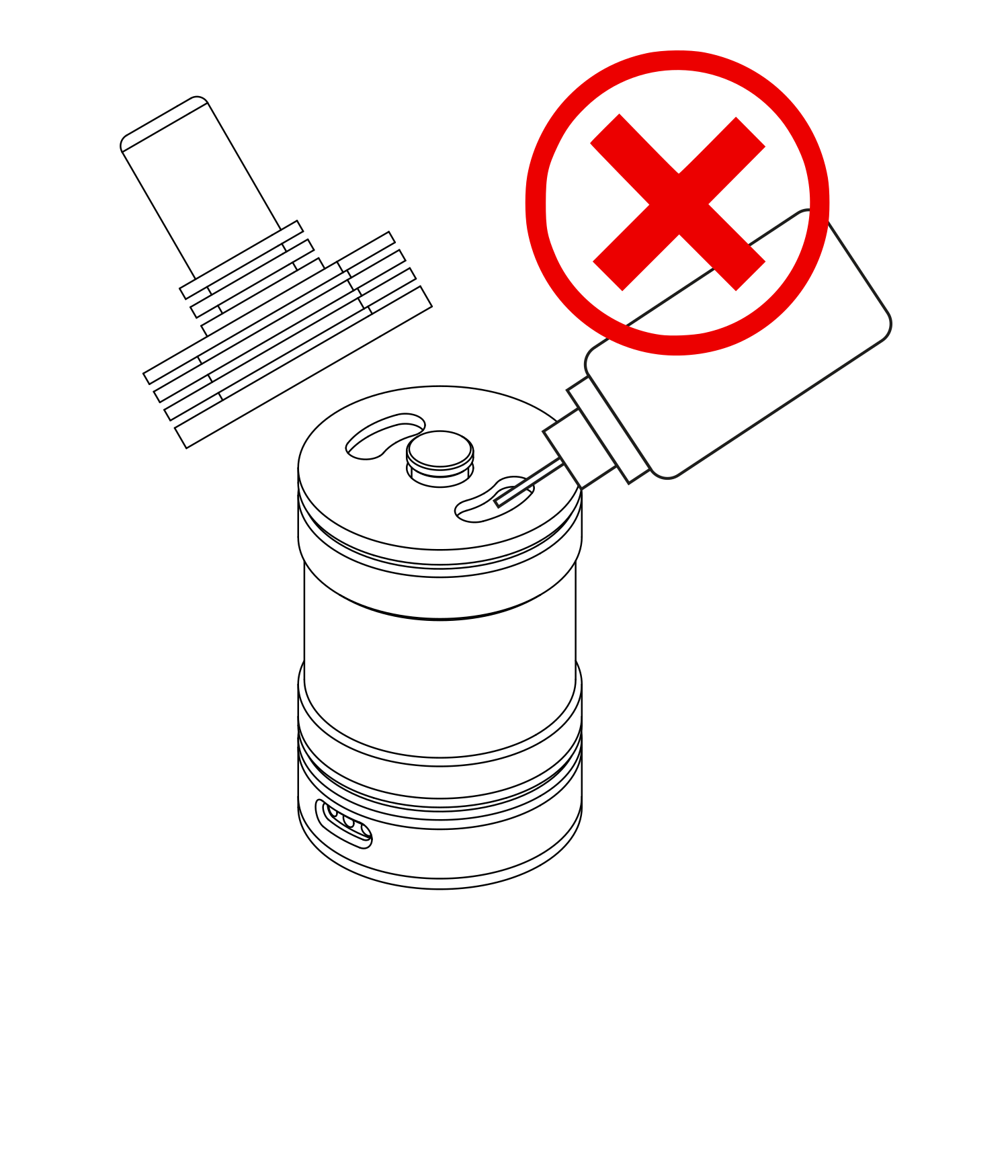 Symbolische Darstellung eines Verdampfers, der nicht nachfüllbar ist.