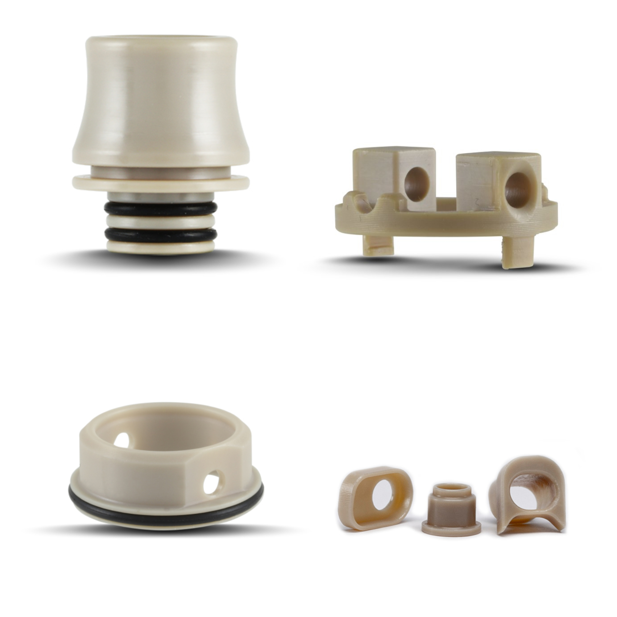 Darstellung von Driptips, Isolatoren und einer inneren AFC aus PEEK.